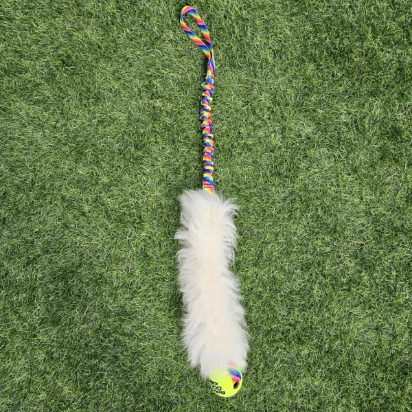 Rainbow-Stripe-ram-sheepskin-tennis-ball-tug-dog-toy-puppy-flyball